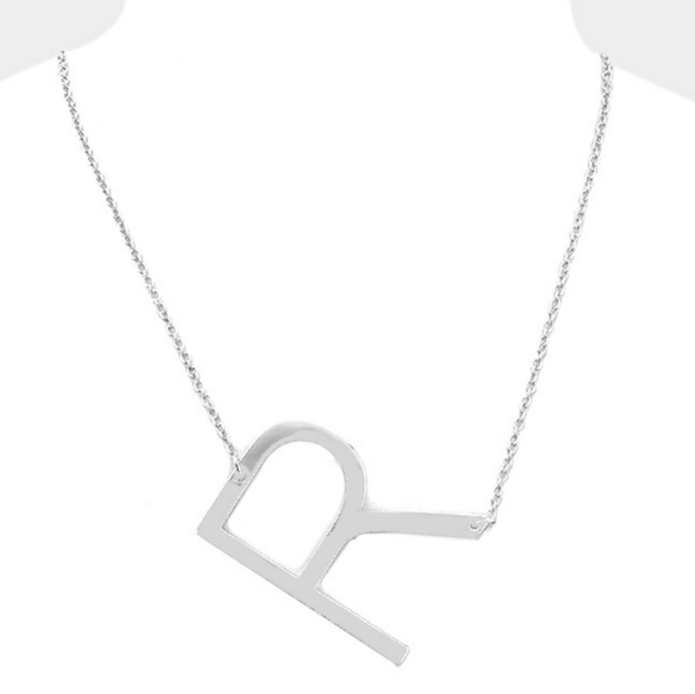 Silver Monogram "R" Large Initial Pendant Necklace
